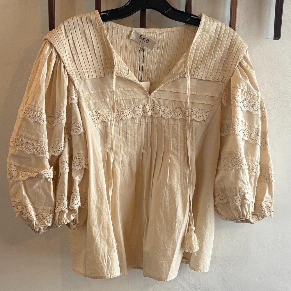 Sea New York Cream Everleigh Eyelet Puff Sleeve Top